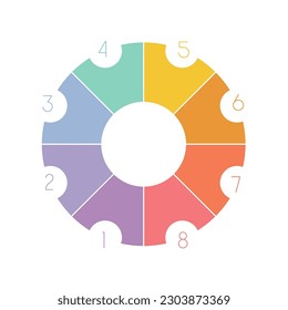  Colored gears numbered with space for text at eight 8 positions