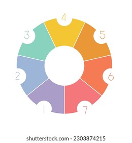  Engranajes de color numerados con espacio para el texto en siete posiciones 7