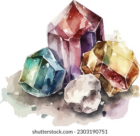 Colored Gems Vector, Print, Illustration