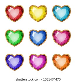 Colored gemstones set in gold. Vector illustration.