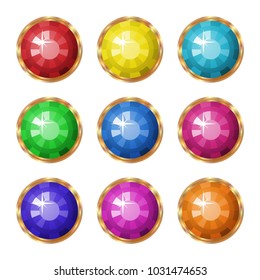Colored gemstones set in gold. Vector illustration.