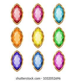 Colored gemstones set in gold. Vector illustration.
