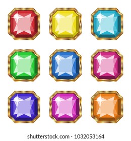 Colored gemstones set in gold. Vector illustration.
