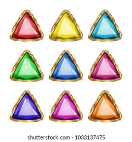 Colored gemstones set in gold. Vector illustration.