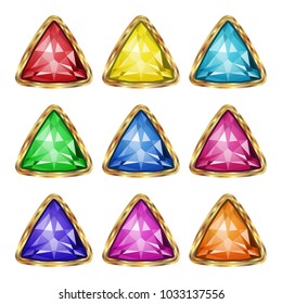 Colored gemstones set in gold. Vector illustration.