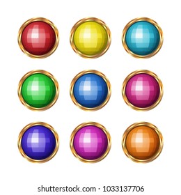 Colored gemstones set in gold. Vector illustration.