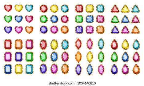 Colored gemstones set in gold. Vector illustration.