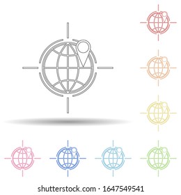 Colored geographic targeting in multi color style icon. Simple thin line, outline vector of business and digital marketing icons for ui and ux, website or mobile application