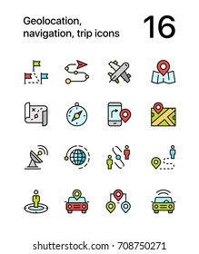 Colored Geolocation, navigation, trip icons for web and mobile design pack 3