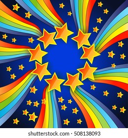 colored geometric background with stars and tapes