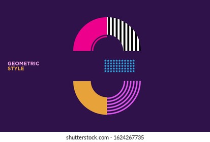 Colored geometric number with abstract graphic shapes. Three 3 vector illustration EPS.