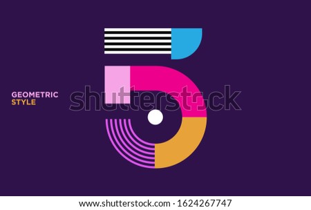 Colored geometric number with abstract graphic shapes. Five 5 vector illustration EPS.