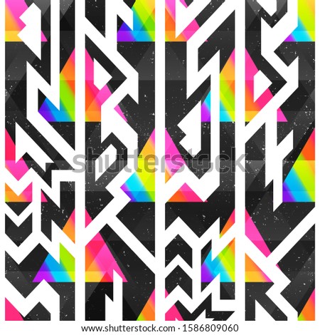 Colored geometric seamless pattern with grunge effect.
