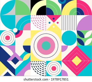 Colored geometric shapes flat design wallpaper vector. Abstract vector pattern design for web banner, business presentation, branding package, fabric print, wallpaper, card, flyer background.