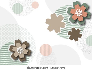 Colored geometric shapes, lines and flowers on a white background. Pastel shades. Design for postcards, covers, banners, advertisements. Eastern elements. Vector illustration.