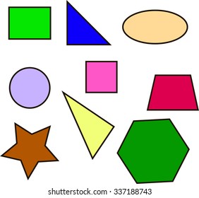 colored geometric shapes square circle triangle trapezoid oval vector