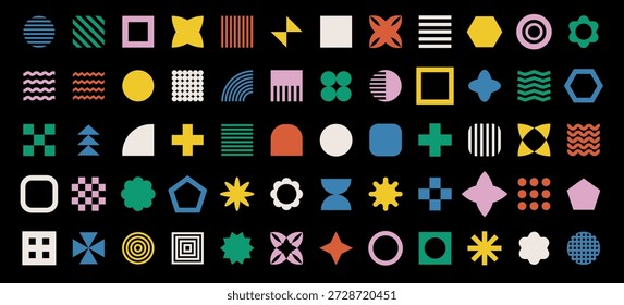 Vetor de formas geométricas coloridas. Figuras básicas minimalistas da moda. Ilustração vetorial de formas geométricas isolada em um fundo branco.