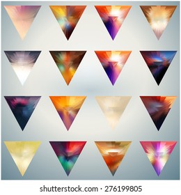 Colored geometric triangles. Background for use in design of banners, texture, design elements for web pages and characters to be printed.