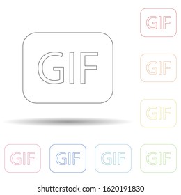 Colored gif button in multi color style icon. Simple thin line, outline vector of web icons for ui and ux, website or mobile application