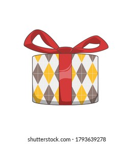 Colored gift box with red ribbon. Holiday gift box