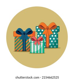 Colored gift boxes decorated with ribbon and bows. Set of holiday gifts. Vector illustration, flat style isolated on white background.