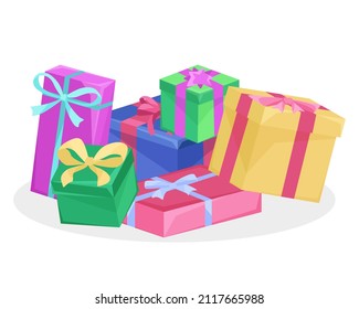 Colored gift boxes isolated on white background.
