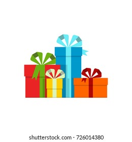 Colored gift boxes on white background. Vector illustration. Flat style