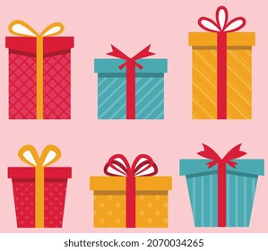 Colored gift boxes with ribbon