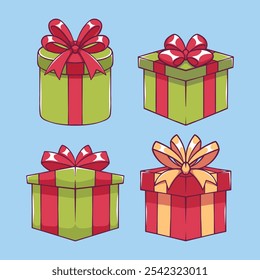 Colored Gift Boxes with Ribbon Hand Drawn Illustration