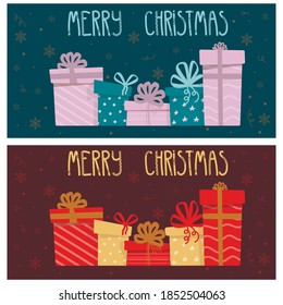 Cajas de regalo de colores con cinta de opciones. Caja de regalo de vacaciones. Ilustración vectorial. presente con un patrón diferente en el mismo estilo.