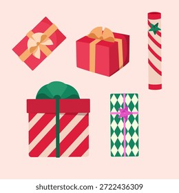 Cajas de regalo de colores con cinta. Caja de regalo de Festiva. Ilustración vectorial