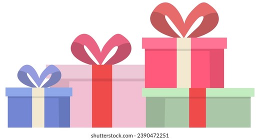 Cajas de regalo de color con cinta aislada en fondo blanco.