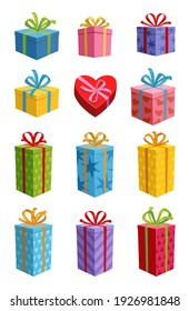 Colored Gift Boxes with Ribbon. Set of gift boxes 