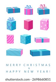Cajas de regalo de colores con cinta. Conjunto de cajas de regalo de diferentes Formas y tamaños