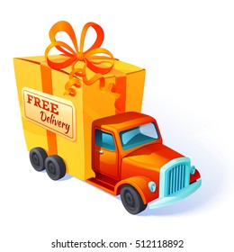 Colored gift car box composition with truck with a gift box as cargo vector illustration