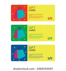Colored gift card with shopping bags, dollar sign and copy space