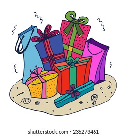 Colored gifts illustration.