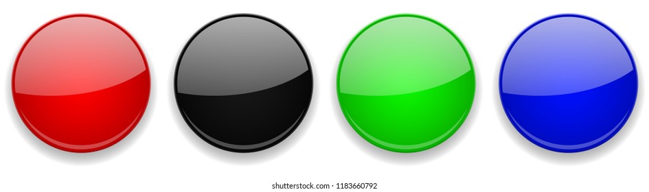Colored glass 3d buttons. Round icons. Vector illustration isolated on white background