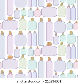 Colored glass bottle seamless pattern on white background