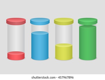 Colored Glass bottle set. Fruit juice, Vector illustration