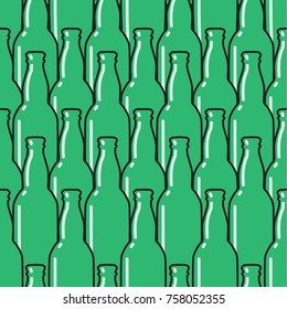 Colored glass bottles seamless pattern. Vector background.