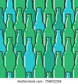 Colored glass bottles seamless pattern. Vector background.
