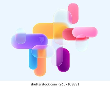 Forma geométrica de vidrio y color. Composición Abstractas de círculos y rectángulos en estilo de vidrio líquido. Elementos de Vector para el diseño de carteles.