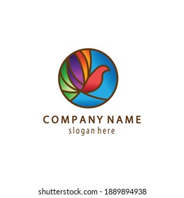 colored glass logo illustration of a bird with circle outline design vector