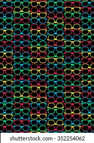 Colored glasses on a black background in a repeat pattern.
