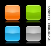 Colored glassy blank web 2.0 button. Rounded square shapes with reflection on black background