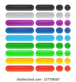 Colored glossy internet web buttons set. Rectangle and round shapes on the white background