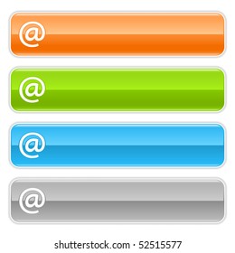 Colored glossy long web buttons bar with at sign on white
