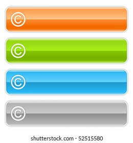 Colored glossy long web buttons bar with copyright sign on white