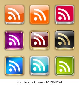 Colored glossy rounded square buttons with RSS sign